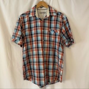 James Campbell Plaid Red, White & Blue Short Sleeve Button-down Shirt